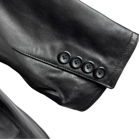 VINTAGE 90S RELATIVITY BLACK LEATHER NOTCHED COLLAR BUTTON DOWN BLAZER JACKET - Picture 12 of 14